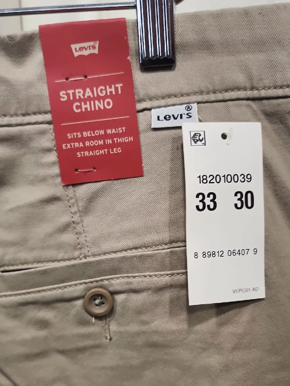 Levi's Men's Light Khaki Straight Chinos 33x30